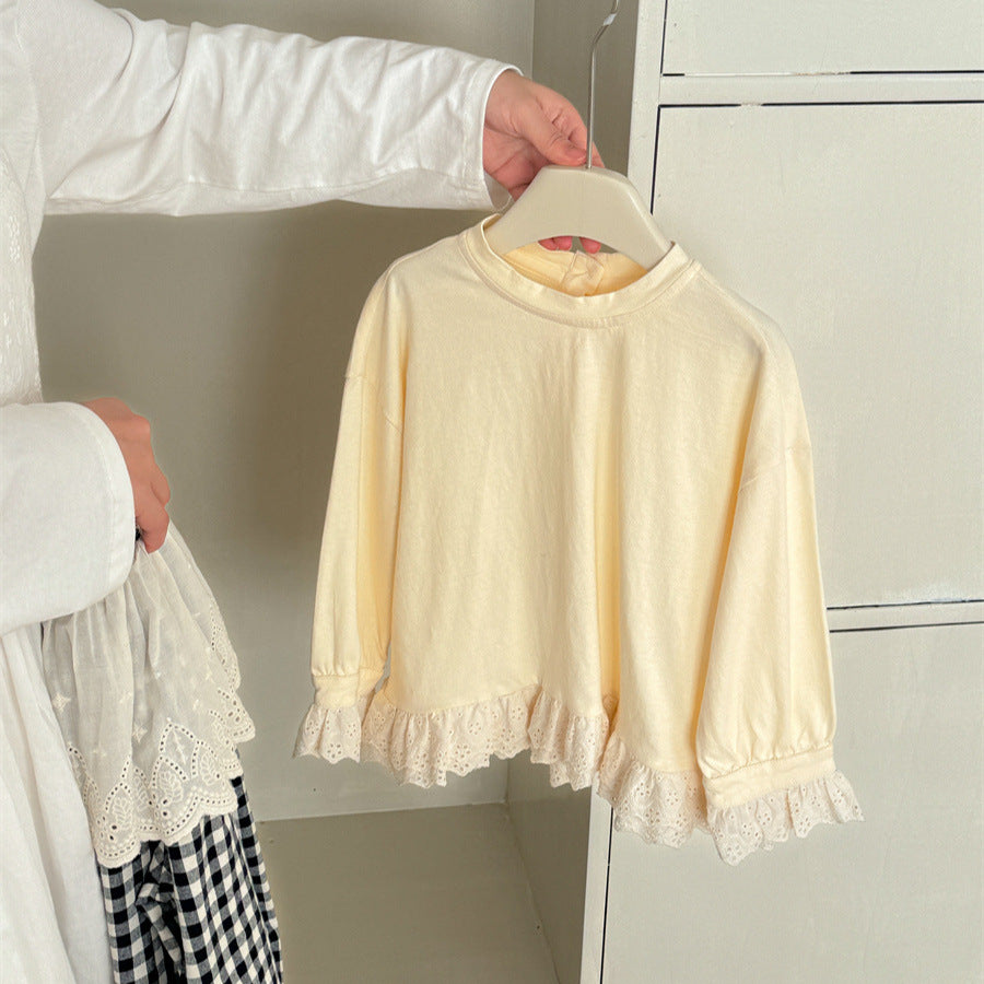 Patchwork Lace Loose Sweatshirt レースパッチワーク プルオーバー【mh0012280】 Beige / 90cm Laibaobao