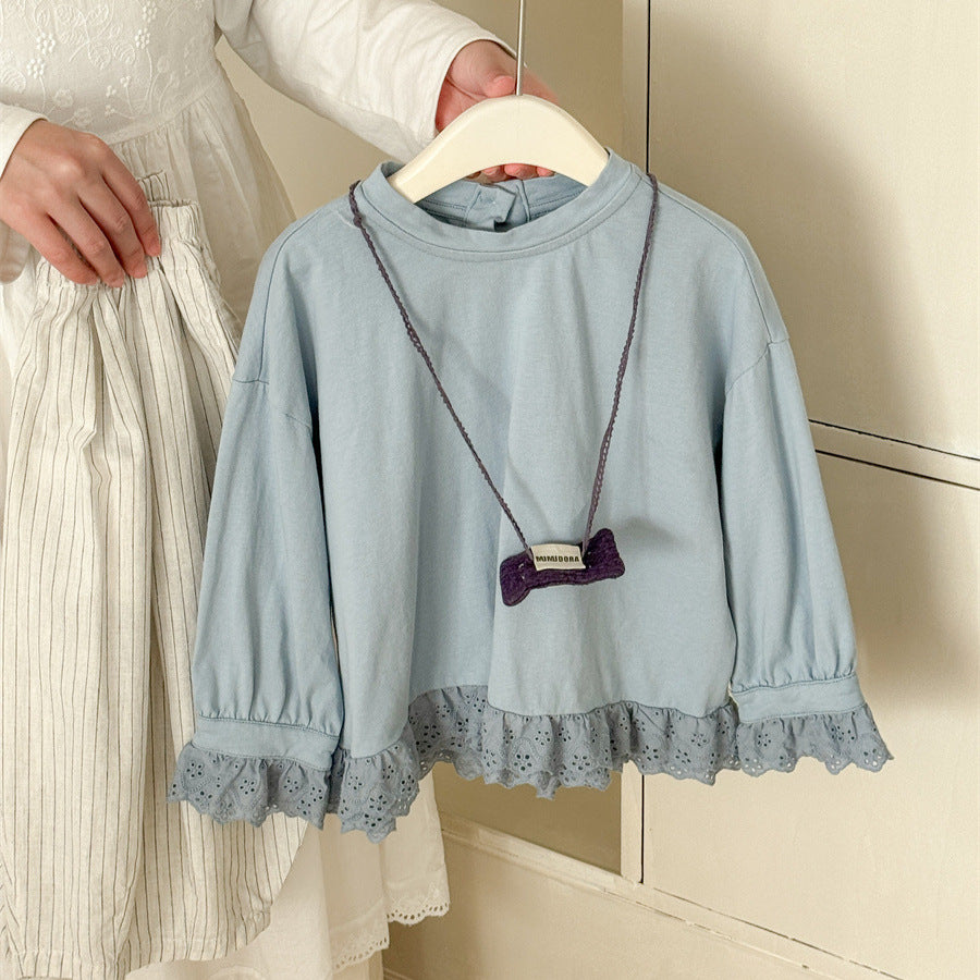 Patchwork Lace Loose Sweatshirt レースパッチワーク プルオーバー【mh0012280】 Blue / 90cm Laibaobao