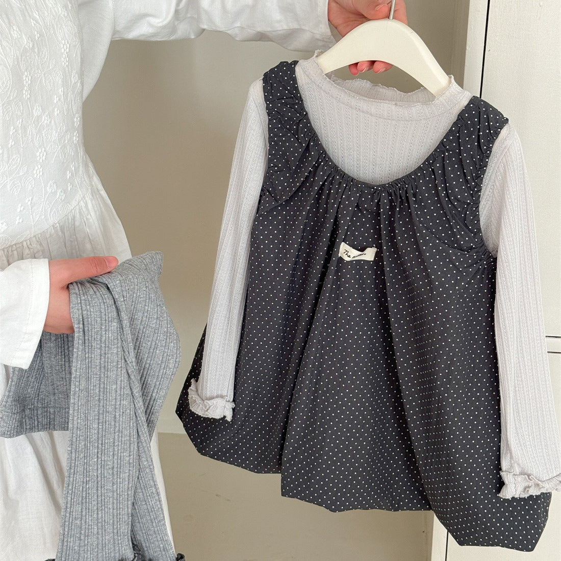 Patchwork Polka Dot Sleeveless Dress ドットパッチワーク ノースリーブワンピース【mh0012283】 Gray / 90cm Laibaobao
