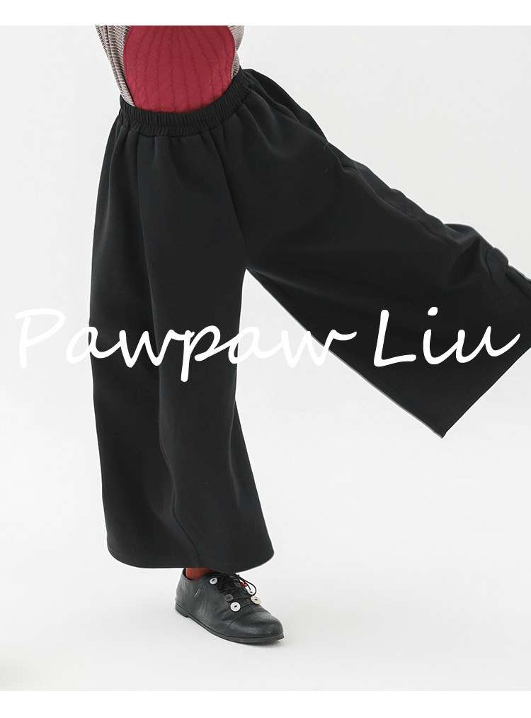 ロングパンツ・スウェットパンツ Pawpaw Liu | Black Cropped Wide Leg Pants ブラック クロップド ワイドパンツ【mh0020078】