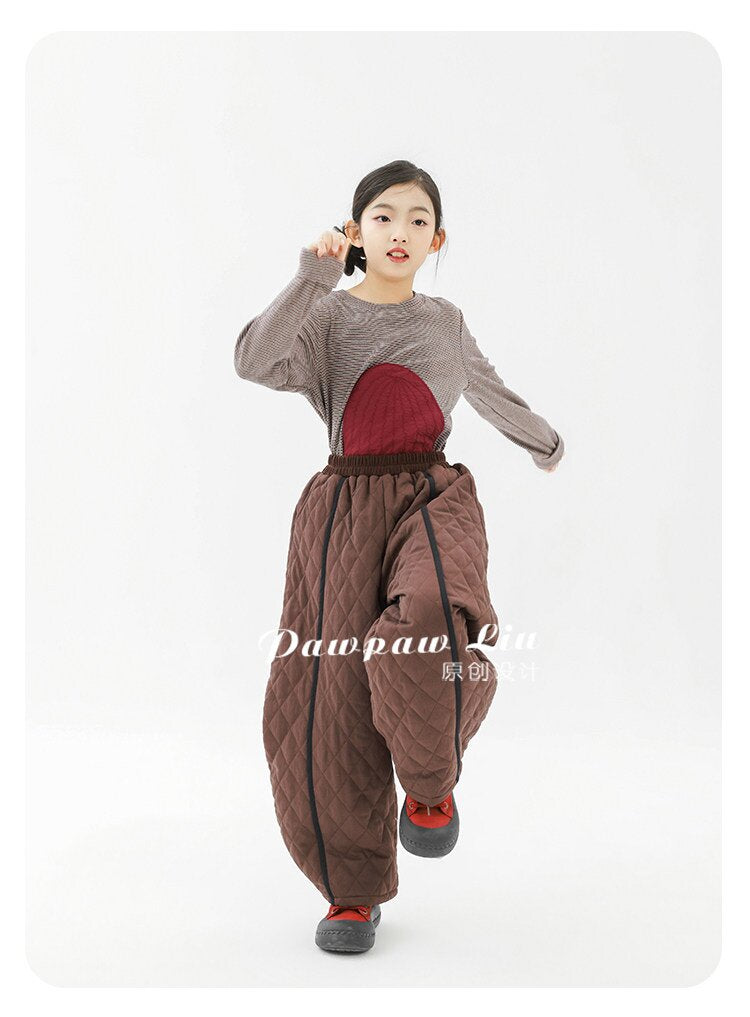 ロングパンツ・スウェットパンツ Pawpaw Liu | Diamond Plaid Brown Cotton Pants ダイヤ柄 コットン ブラウン テーパードパンツ【mh0020082】
