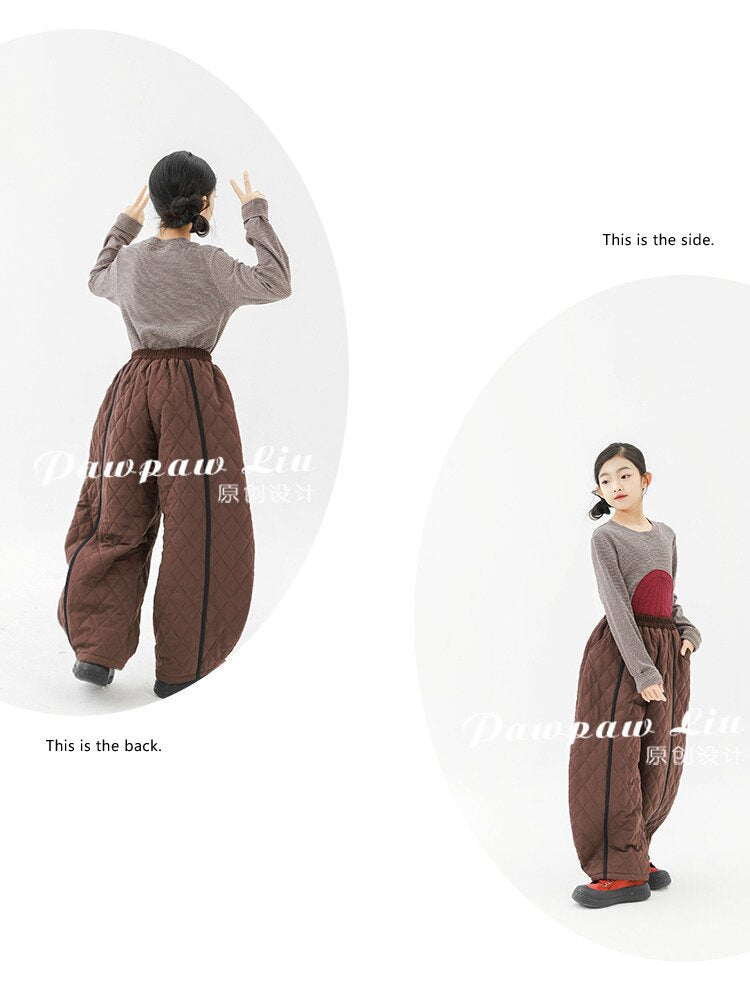 ロングパンツ・スウェットパンツ Pawpaw Liu | Diamond Plaid Brown Cotton Pants ダイヤ柄 コットン ブラウン テーパードパンツ【mh0020082】