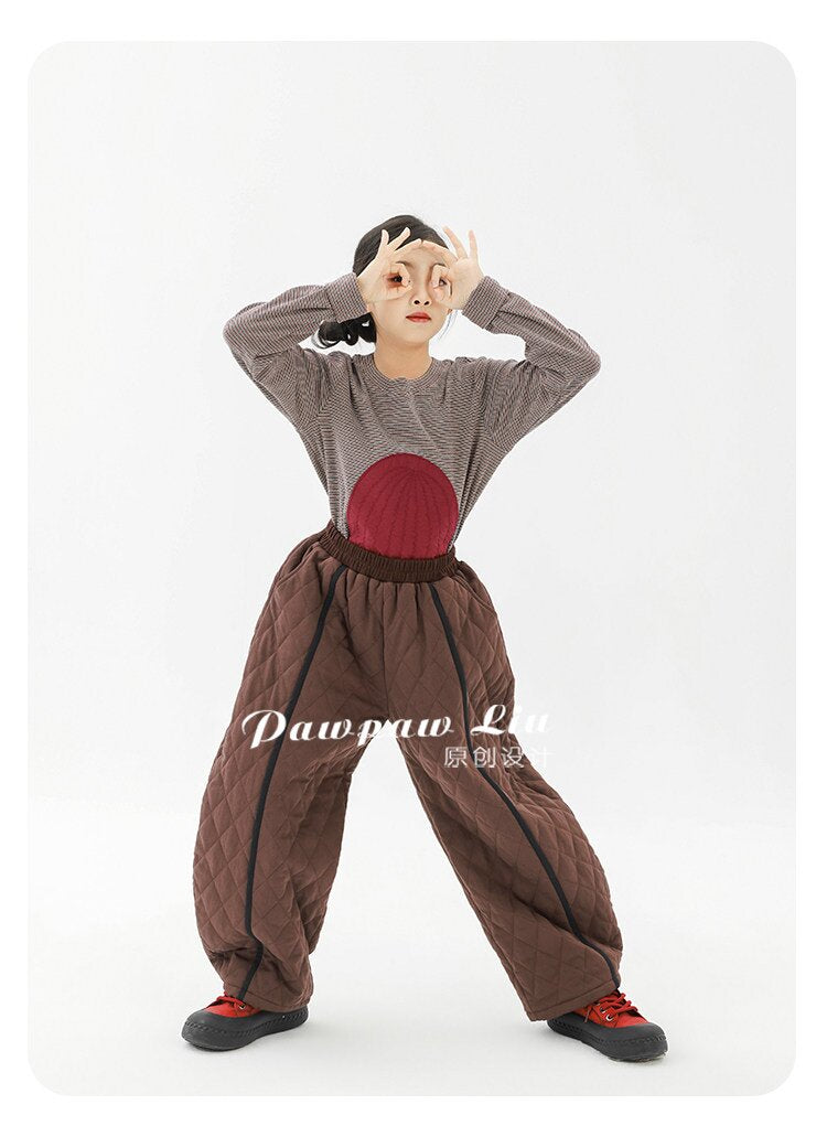 ロングパンツ・スウェットパンツ Pawpaw Liu | Diamond Plaid Brown Cotton Pants ダイヤ柄 コットン ブラウン テーパードパンツ【mh0020082】