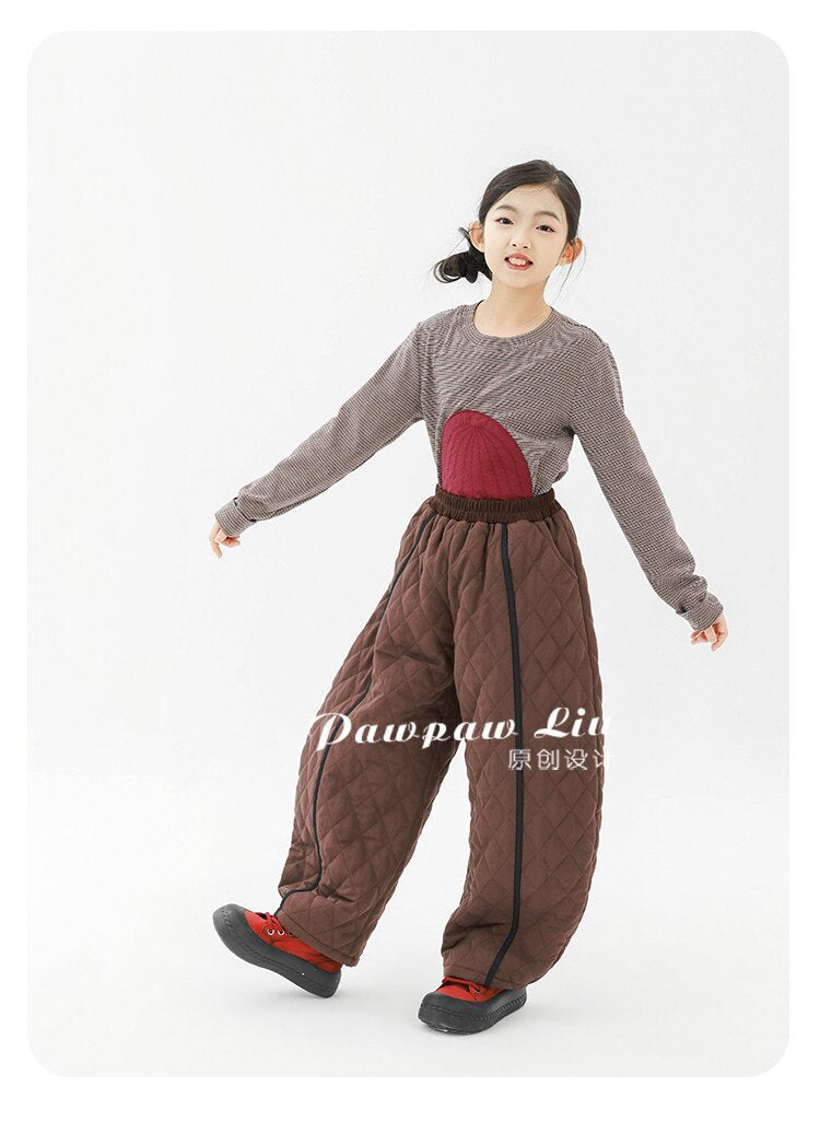 ロングパンツ・スウェットパンツ Pawpaw Liu | Diamond Plaid Brown Cotton Pants ダイヤ柄 コットン ブラウン テーパードパンツ【mh0020082】