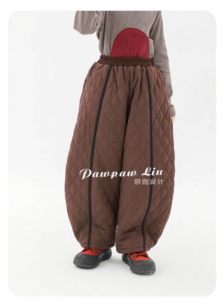 ロングパンツ・スウェットパンツ Pawpaw Liu | Diamond Plaid Brown Cotton Pants ダイヤ柄 コットン ブラウン テーパードパンツ【mh0020082】