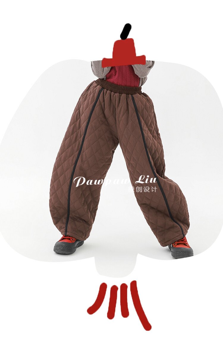 ロングパンツ・スウェットパンツ Pawpaw Liu | Diamond Plaid Brown Cotton Pants ダイヤ柄 コットン ブラウン テーパードパンツ【mh0020082】
