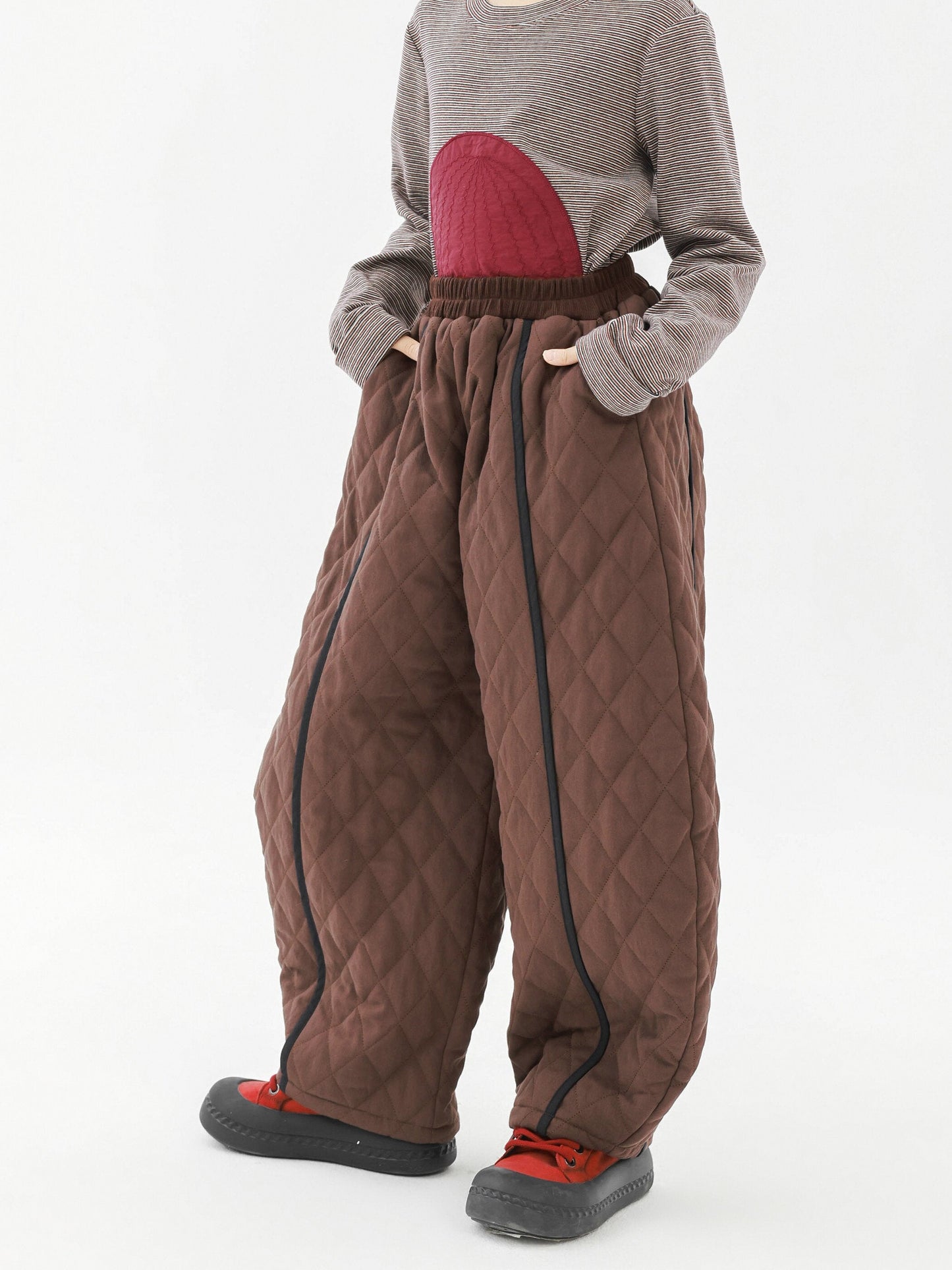 ロングパンツ・スウェットパンツ Pawpaw Liu | Diamond Plaid Brown Cotton Pants ダイヤ柄 コットン ブラウン テーパードパンツ【mh0020082】