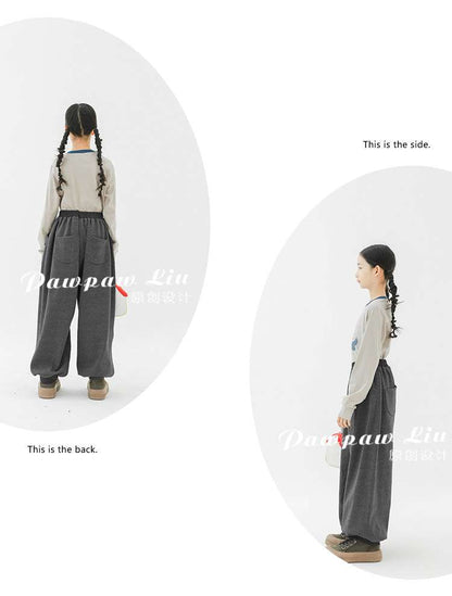 ロングパンツ・スウェットパンツ Pawpaw Liu | Fleece Dark Gray Kids Slacks フリース ダークグレー スラックス【mh0020079】