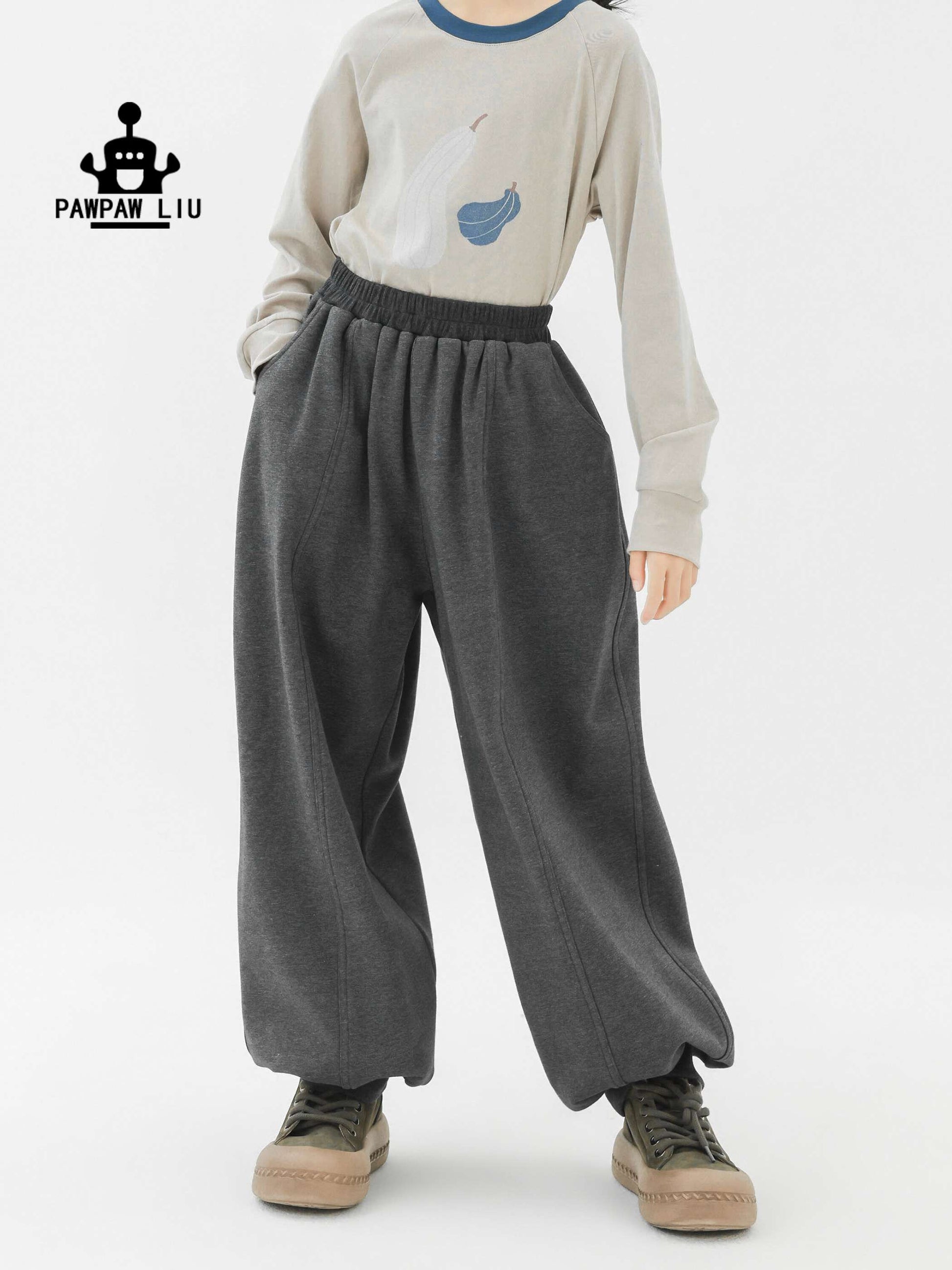 ロングパンツ・スウェットパンツ Pawpaw Liu | Fleece Dark Gray Kids Slacks フリース ダークグレー スラックス【mh0020079】