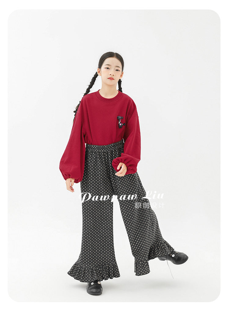 ロングパンツ・スウェットパンツ Pawpaw Liu | Fleece Ruffled Polka Dot Pants フリース ラッフル ドット ワイドパンツ【mh0020068】