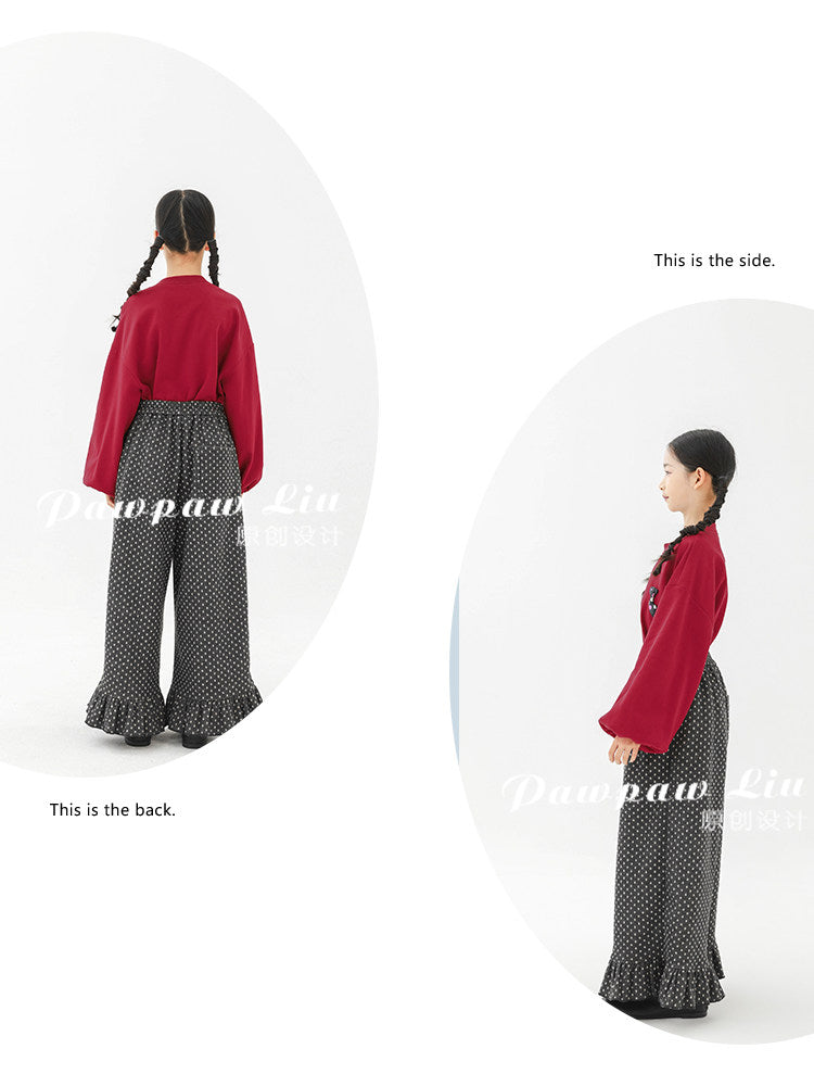 ロングパンツ・スウェットパンツ Pawpaw Liu | Fleece Ruffled Polka Dot Pants フリース ラッフル ドット ワイドパンツ【mh0020068】