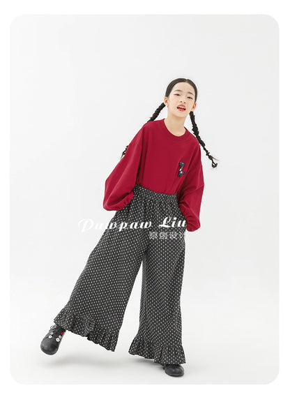 ロングパンツ・スウェットパンツ Pawpaw Liu | Fleece Ruffled Polka Dot Pants フリース ラッフル ドット ワイドパンツ【mh0020068】