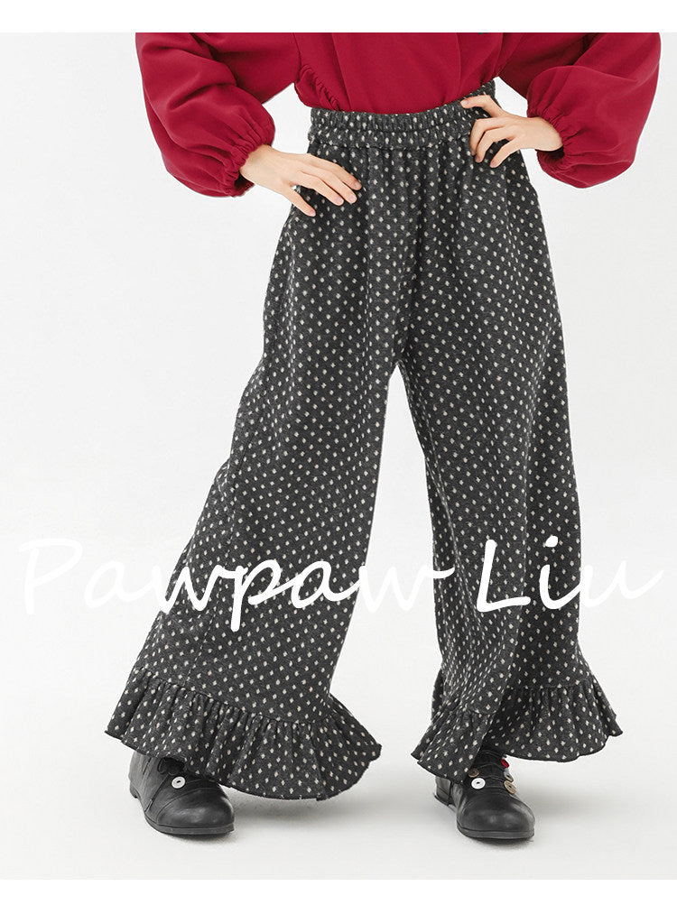ロングパンツ・スウェットパンツ Pawpaw Liu | Fleece Ruffled Polka Dot Pants フリース ラッフル ドット ワイドパンツ【mh0020068】