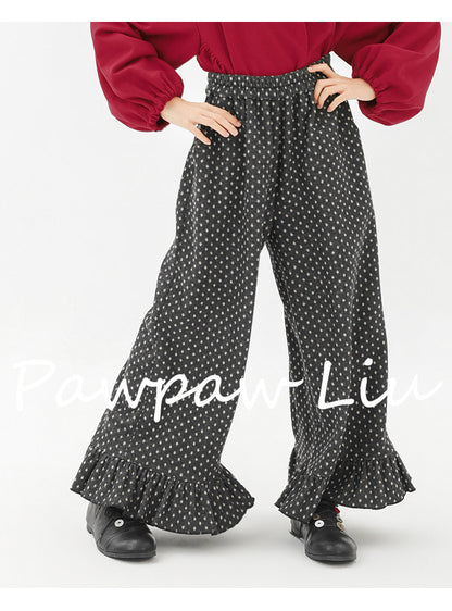 ロングパンツ・スウェットパンツ Pawpaw Liu | Fleece Ruffled Polka Dot Pants フリース ラッフル ドット ワイドパンツ【mh0020068】