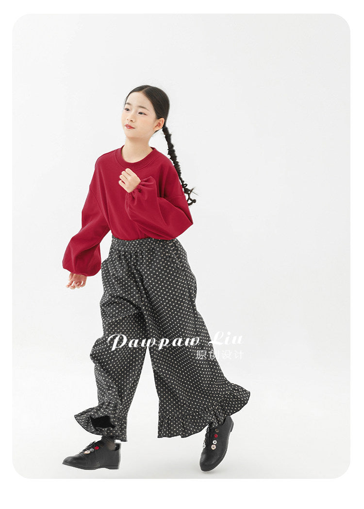 ロングパンツ・スウェットパンツ Pawpaw Liu | Fleece Ruffled Polka Dot Pants フリース ラッフル ドット ワイドパンツ【mh0020068】