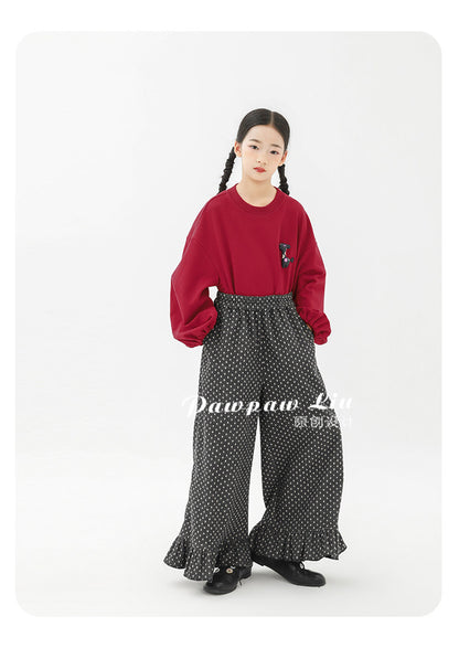 ロングパンツ・スウェットパンツ Pawpaw Liu | Fleece Ruffled Polka Dot Pants フリース ラッフル ドット ワイドパンツ【mh0020068】