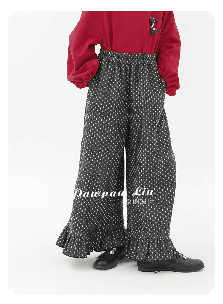 ロングパンツ・スウェットパンツ Pawpaw Liu | Fleece Ruffled Polka Dot Pants フリース ラッフル ドット ワイドパンツ【mh0020068】
