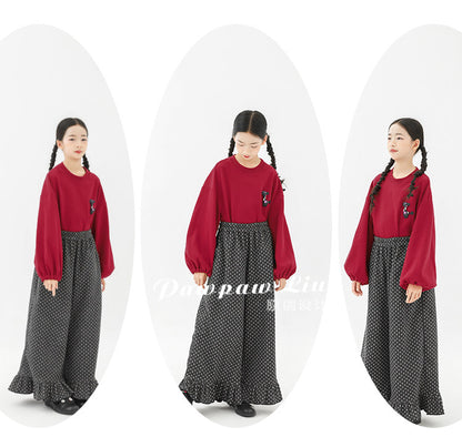 ロングパンツ・スウェットパンツ Pawpaw Liu | Fleece Ruffled Polka Dot Pants フリース ラッフル ドット ワイドパンツ【mh0020068】