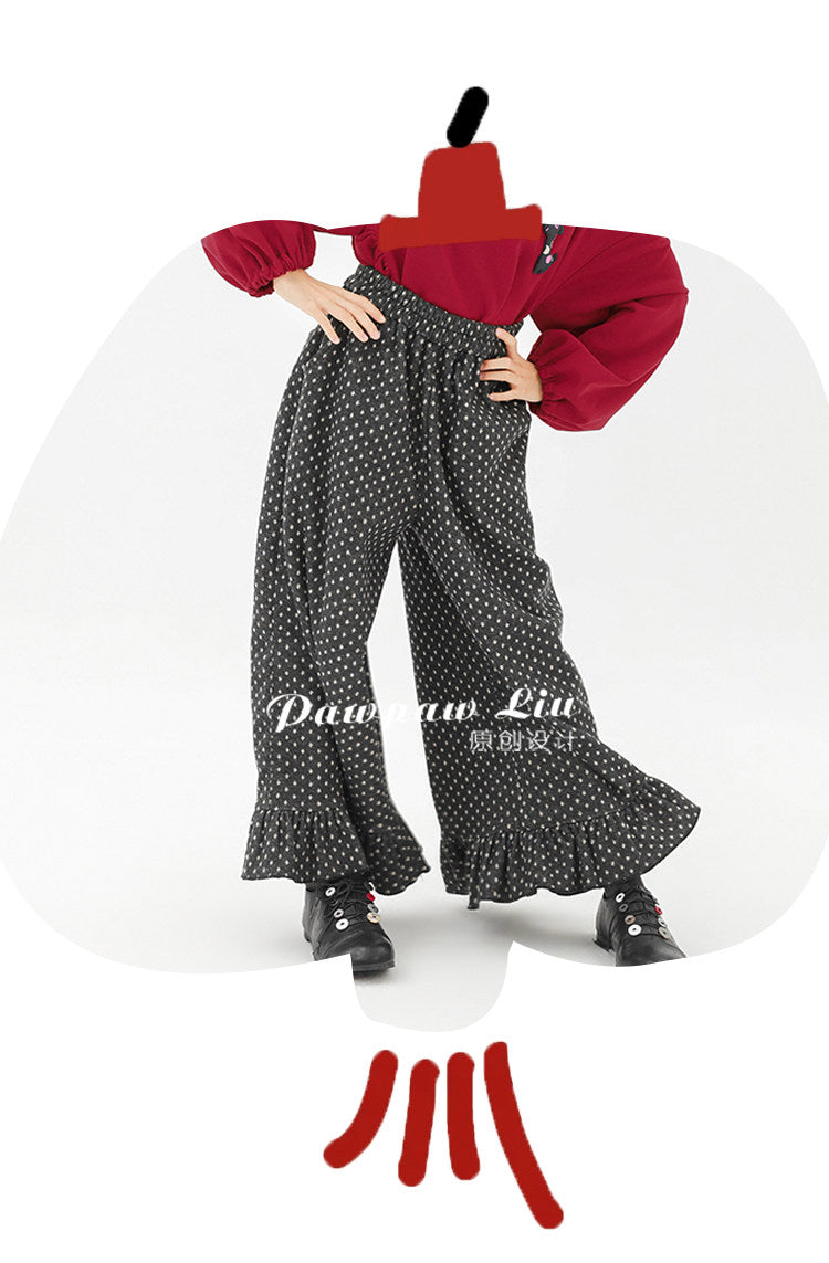 ロングパンツ・スウェットパンツ Pawpaw Liu | Fleece Ruffled Polka Dot Pants フリース ラッフル ドット ワイドパンツ【mh0020068】