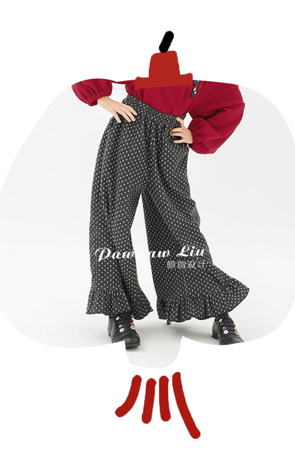 ロングパンツ・スウェットパンツ Pawpaw Liu | Fleece Ruffled Polka Dot Pants フリース ラッフル ドット ワイドパンツ【mh0020068】
