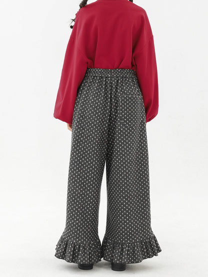 ロングパンツ・スウェットパンツ Pawpaw Liu | Fleece Ruffled Polka Dot Pants フリース ラッフル ドット ワイドパンツ【mh0020068】