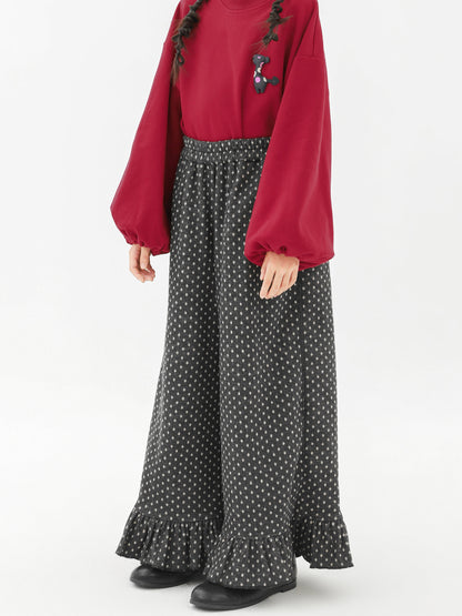 ロングパンツ・スウェットパンツ Pawpaw Liu | Fleece Ruffled Polka Dot Pants フリース ラッフル ドット ワイドパンツ【mh0020068】