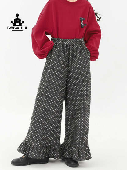 ロングパンツ・スウェットパンツ Pawpaw Liu | Fleece Ruffled Polka Dot Pants フリース ラッフル ドット ワイドパンツ【mh0020068】