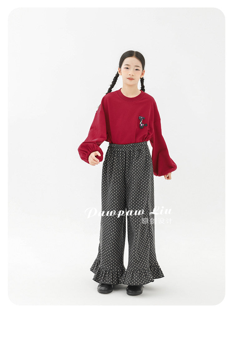 ロングパンツ・スウェットパンツ Pawpaw Liu | Fleece Ruffled Polka Dot Pants フリース ラッフル ドット ワイドパンツ【mh0020068】