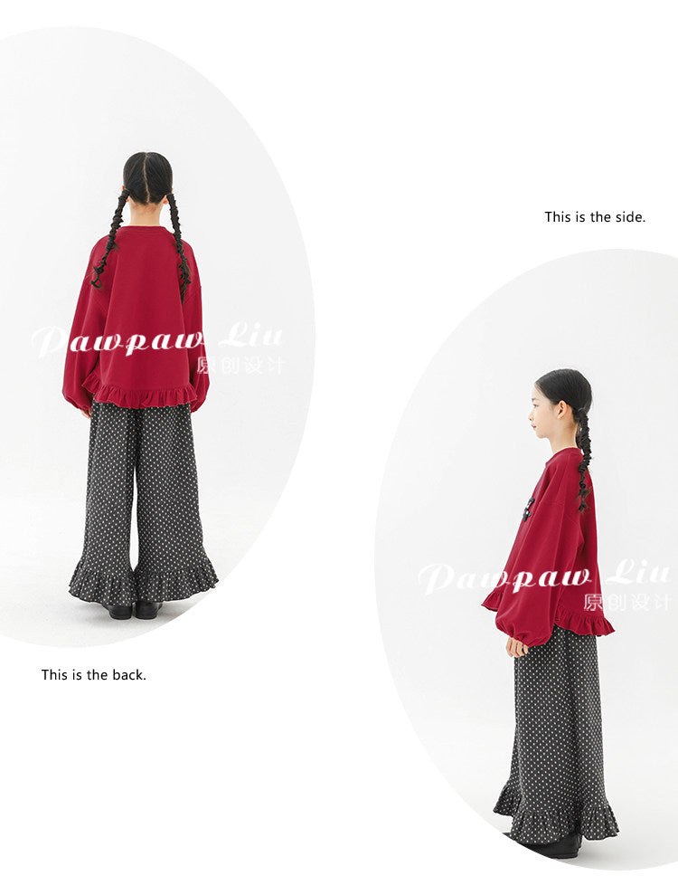 トレーナー・フーディ Pawpaw Liu | Fleece Ruffled Red Pony Sweatshirt ラッフル ポニー スウェット トレーナー【mh0020069】