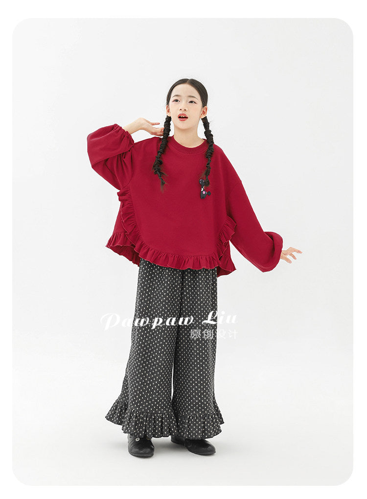 トレーナー・フーディ Pawpaw Liu | Fleece Ruffled Red Pony Sweatshirt ラッフル ポニー スウェット トレーナー【mh0020069】