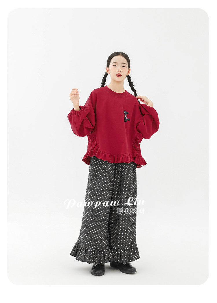 トレーナー・フーディ Pawpaw Liu | Fleece Ruffled Red Pony Sweatshirt ラッフル ポニー スウェット トレーナー【mh0020069】