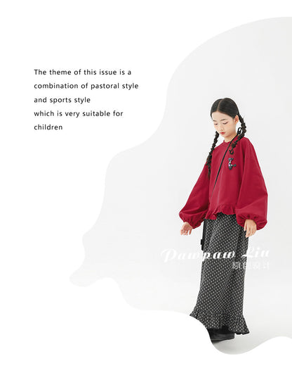 トレーナー・フーディ Pawpaw Liu | Fleece Ruffled Red Pony Sweatshirt ラッフル ポニー スウェット トレーナー【mh0020069】