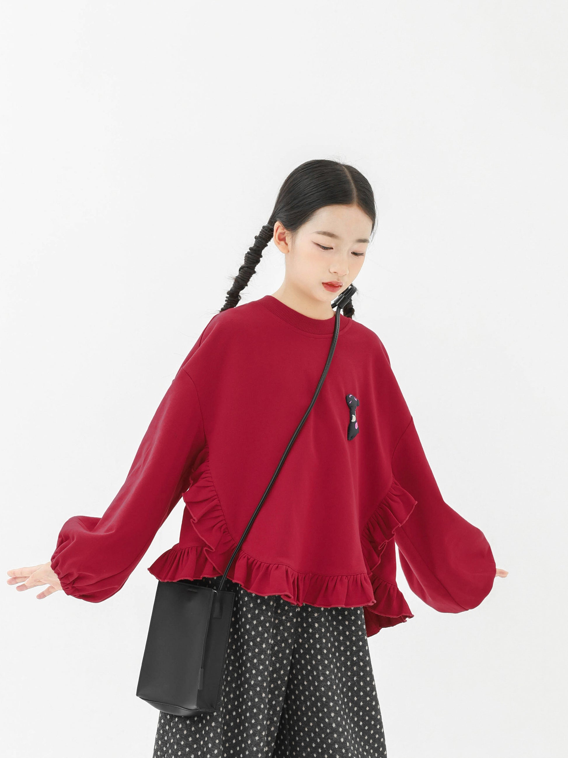 トレーナー・フーディ Pawpaw Liu | Fleece Ruffled Red Pony Sweatshirt ラッフル ポニー スウェット トレーナー【mh0020069】