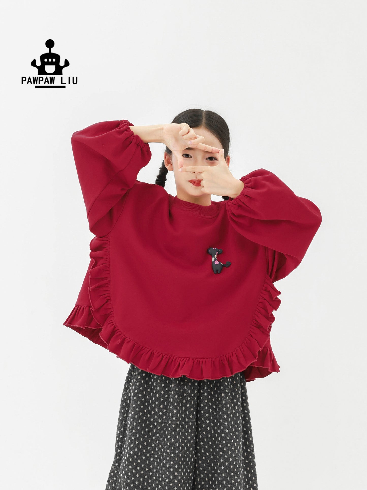 トレーナー・フーディ Pawpaw Liu | Fleece Ruffled Red Pony Sweatshirt ラッフル ポニー スウェット トレーナー【mh0020069】