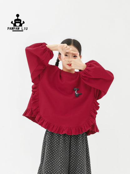 トレーナー・フーディ Pawpaw Liu | Fleece Ruffled Red Pony Sweatshirt ラッフル ポニー スウェット トレーナー【mh0020069】