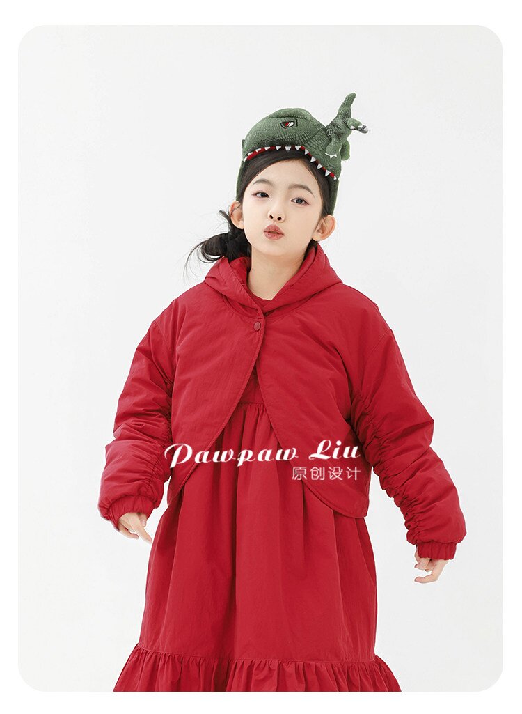 ショートコート・ジャケット・ジャンパー Pawpaw Liu | Hooded One Button Red Jacket フーディー ワンボタン 中綿ジャケット【mh0020084】