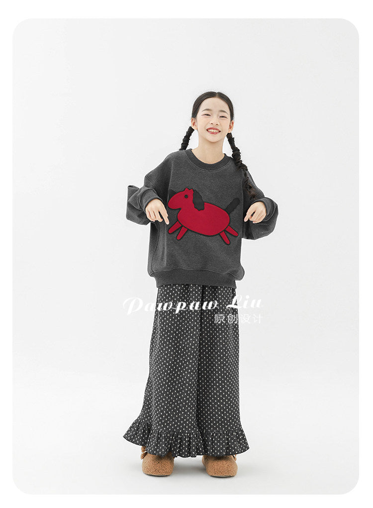 トレーナー・フーディ Pawpaw Liu | Horse Graphic Fleece Sweatshirt ホースプリント裏起毛トレーナー【mh0020067】