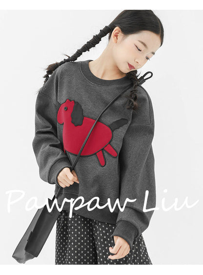 トレーナー・フーディ Pawpaw Liu | Horse Graphic Fleece Sweatshirt ホースプリント裏起毛トレーナー【mh0020067】