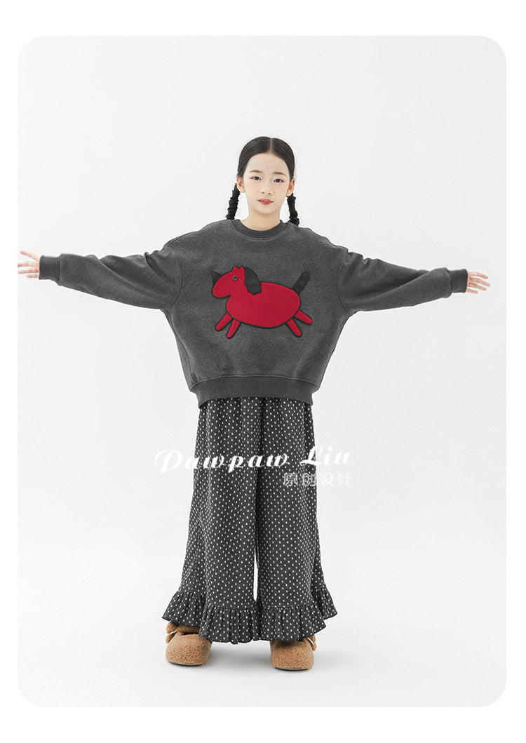 トレーナー・フーディ Pawpaw Liu | Horse Graphic Fleece Sweatshirt ホースプリント裏起毛トレーナー【mh0020067】