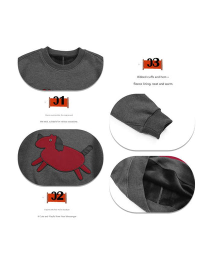 トレーナー・フーディ Pawpaw Liu | Horse Graphic Fleece Sweatshirt ホースプリント裏起毛トレーナー【mh0020067】