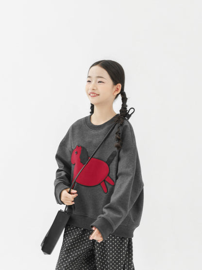 トレーナー・フーディ Pawpaw Liu | Horse Graphic Fleece Sweatshirt ホースプリント裏起毛トレーナー【mh0020067】