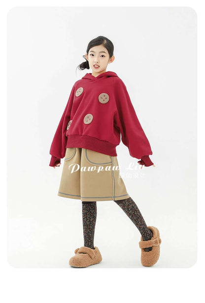 トレーナー・フーディ Pawpaw Liu | Plush Red Cookie Hoodie 裏ボア クッキー フーディー トレーナー【mh0020077】