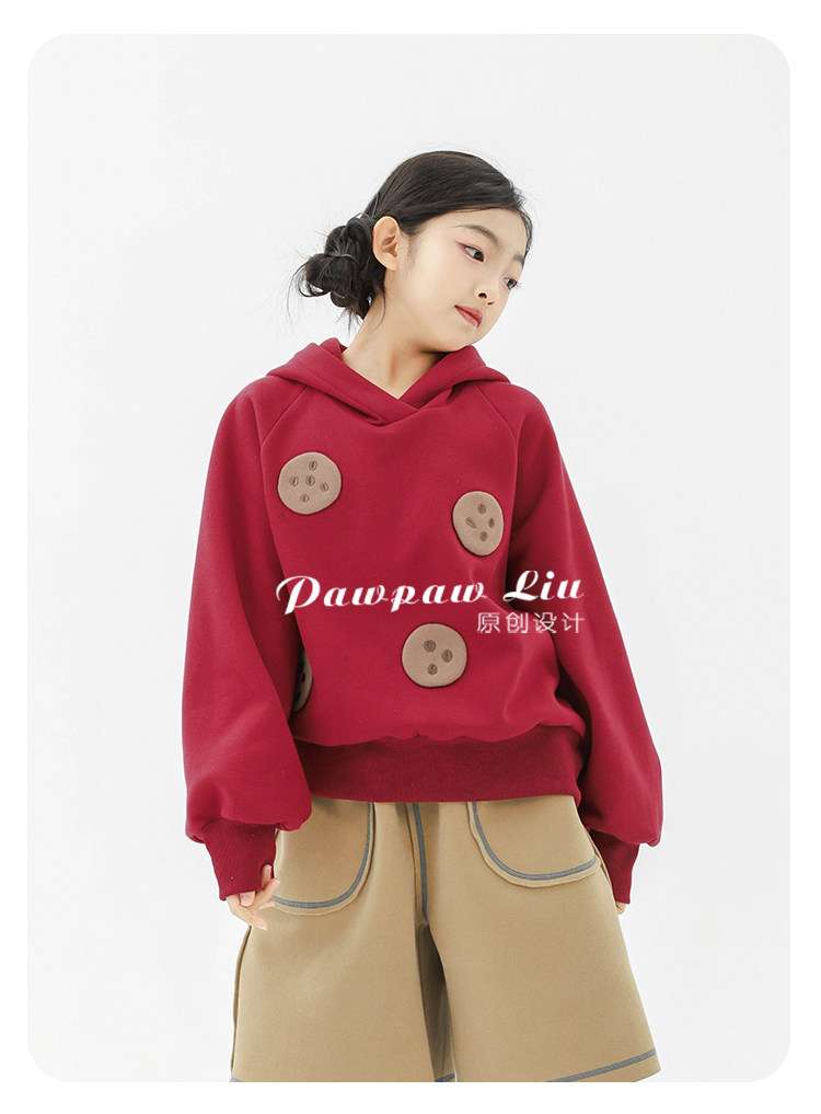 トレーナー・フーディ Pawpaw Liu | Plush Red Cookie Hoodie 裏ボア クッキー フーディー トレーナー【mh0020077】