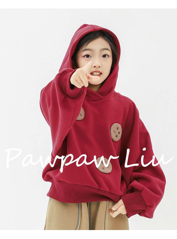 トレーナー・フーディ Pawpaw Liu | Plush Red Cookie Hoodie 裏ボア クッキー フーディー トレーナー【mh0020077】