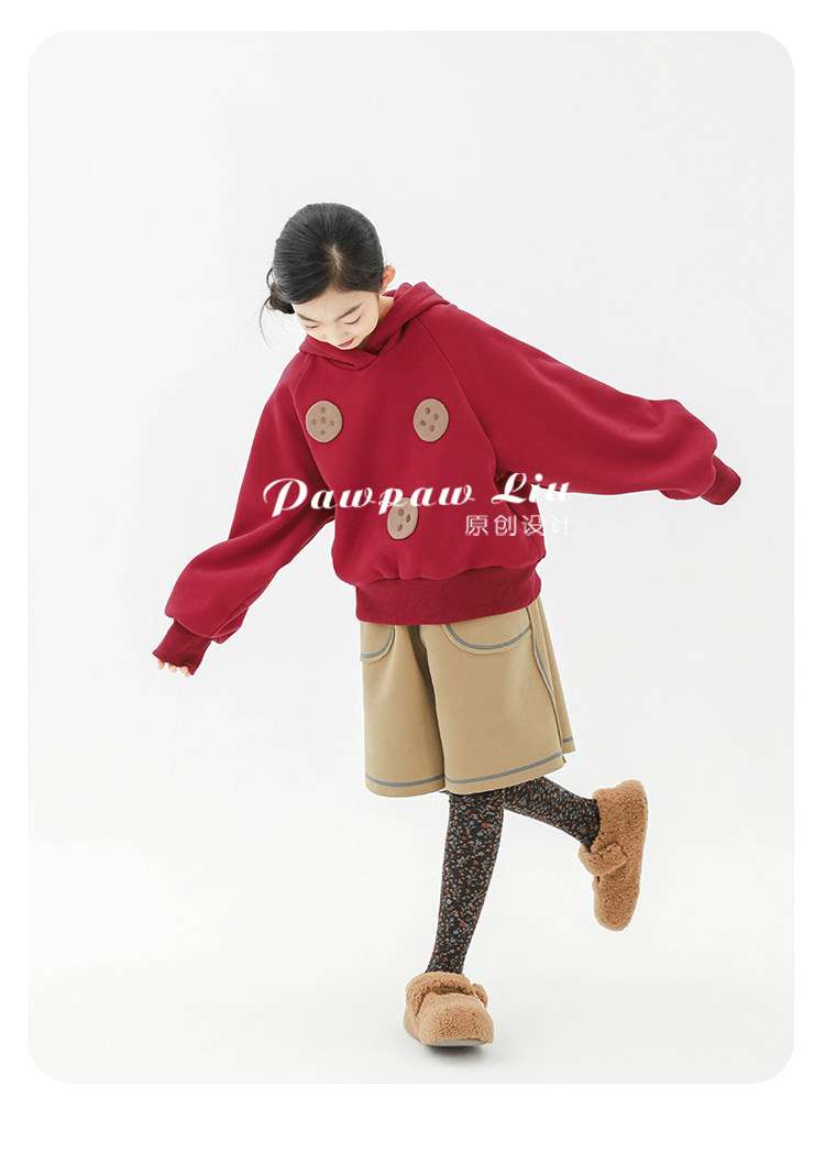 トレーナー・フーディ Pawpaw Liu | Plush Red Cookie Hoodie 裏ボア クッキー フーディー トレーナー【mh0020077】