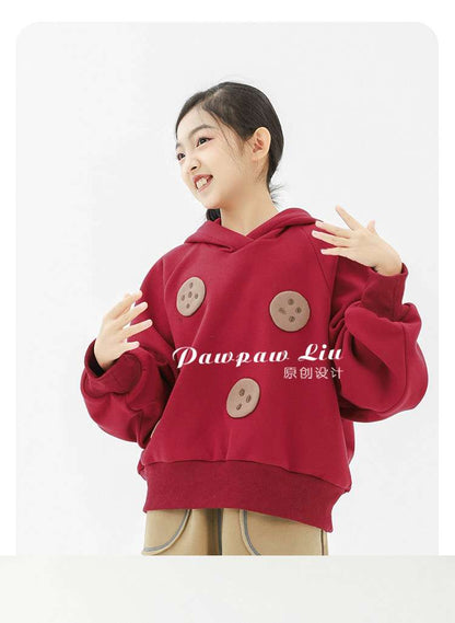 トレーナー・フーディ Pawpaw Liu | Plush Red Cookie Hoodie 裏ボア クッキー フーディー トレーナー【mh0020077】