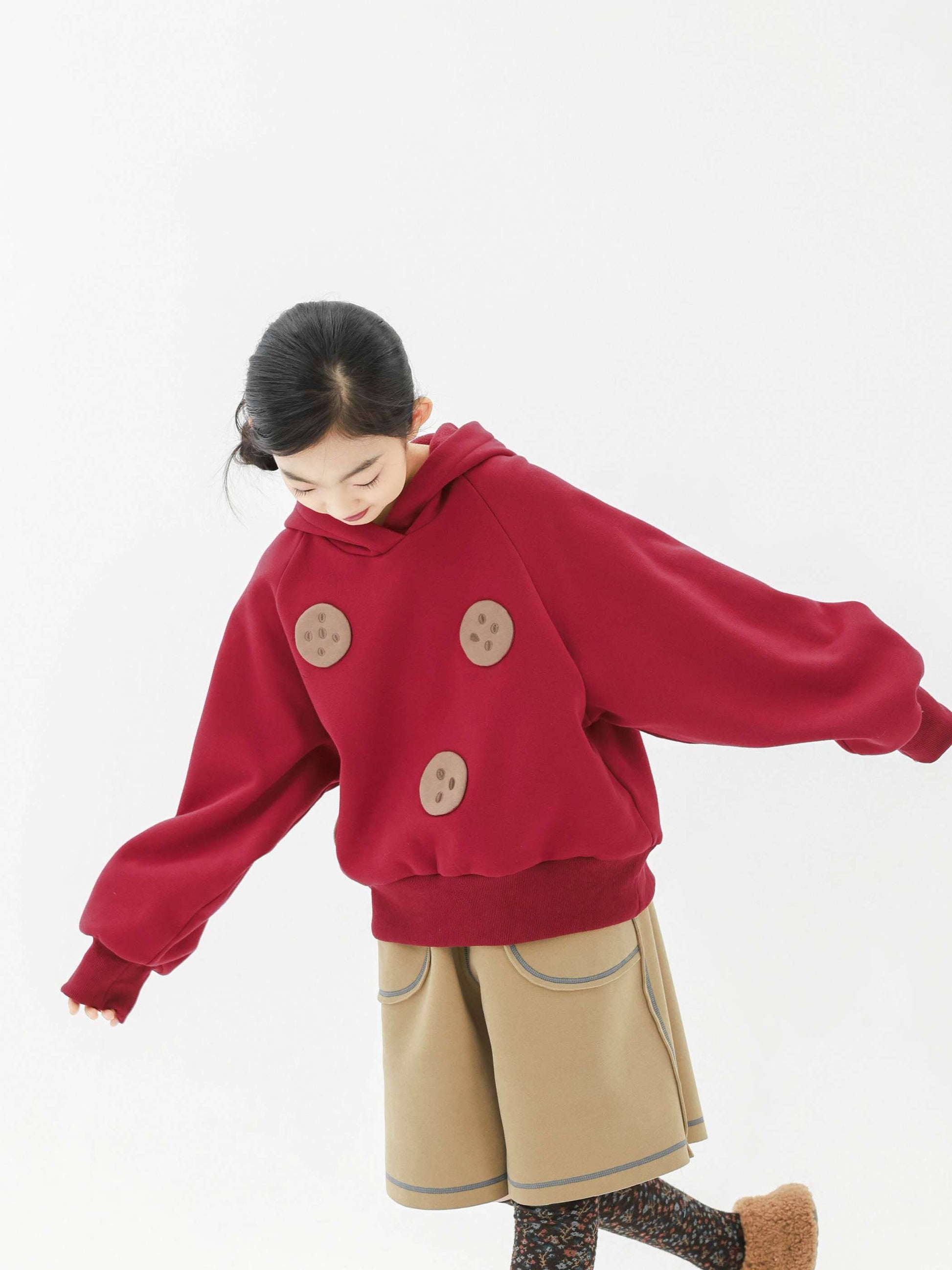 トレーナー・フーディ Pawpaw Liu | Plush Red Cookie Hoodie 裏ボア クッキー フーディー トレーナー【mh0020077】