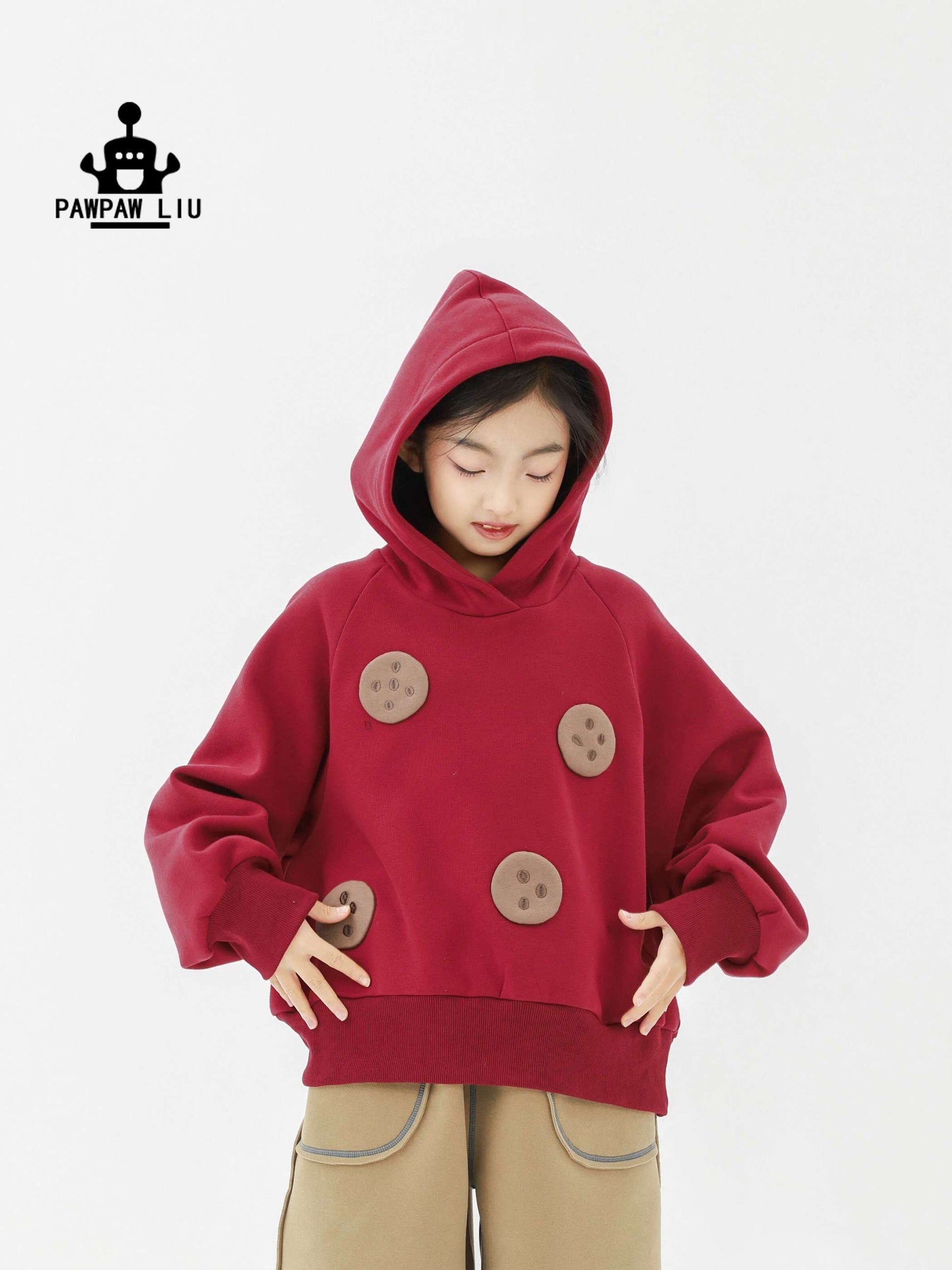 トレーナー・フーディ Pawpaw Liu | Plush Red Cookie Hoodie 裏ボア クッキー フーディー トレーナー【mh0020077】