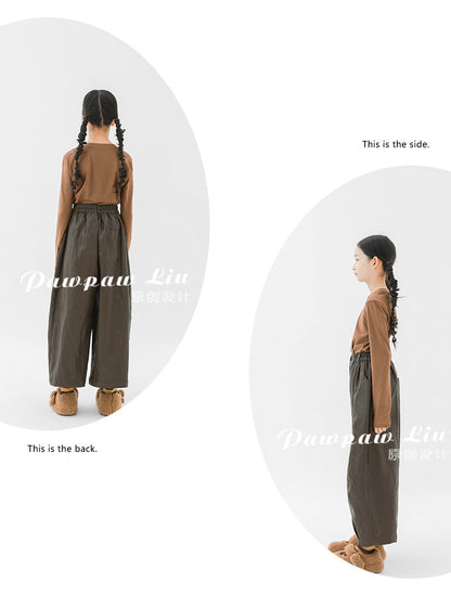 ロングパンツ・スウェットパンツ Pawpaw Liu | Retro Coffee PU Leather Pants レトロフェイクレザーロングパンツ【mh0020066】