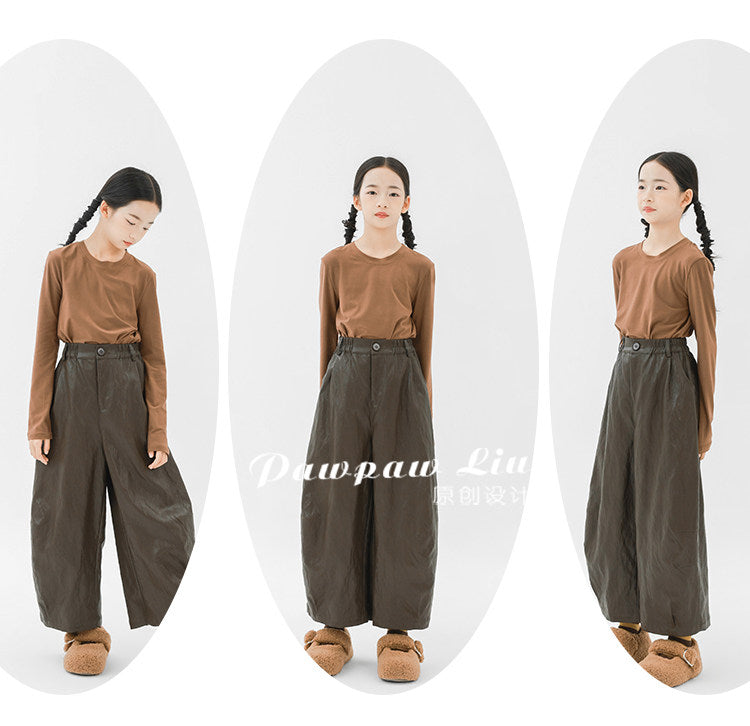 ロングパンツ・スウェットパンツ Pawpaw Liu | Retro Coffee PU Leather Pants レトロフェイクレザーロングパンツ【mh0020066】